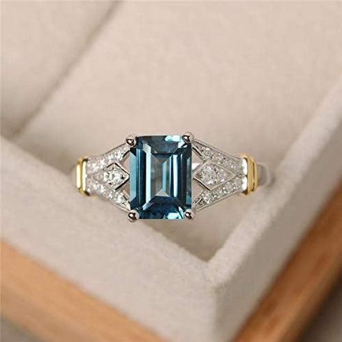 Metmejiao Vintage Women Aquamarine Gemstone 14k White Gold Filled Wedding Bridal Band Ring (9)...
