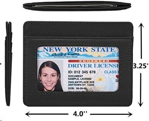 womens Credit Holder Genuine Leather Slim Minimalist Card Case Wallet, Black With Id Window, Classic US...