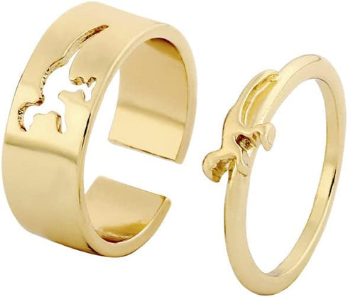 COLORFUL BLING 2Pcs Dinosaur Mushroom Love Heart Matching Band Knuckle Rings Set Hollow Out Open Adjustable Stackable Animal Party Promise for Him...