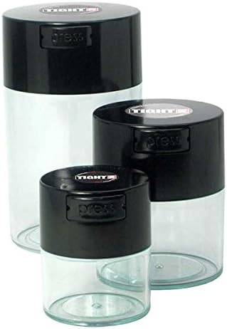 Tightvac Set of 3 - Patented Airtight Container | Multi-use Vacuum Container Works as Smell Proof Containers for Herbs and Dry Goods. Black Caps a...