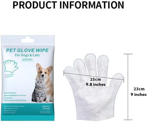 Pet Bathing Wipes for Dogs and Cats, Cleaning & Deodorizing Grooming Gloves, Nourishing Grooming Fur Glove Wipes for Daily Care and Traveling, 1 P...