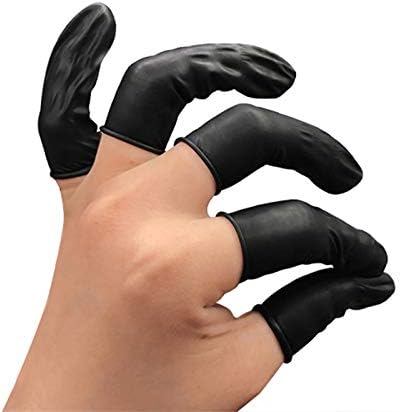 150pcs Disposable Latex Finger Cots Protective Fingertips Gloves Rubber Industrial Fingerstall Sleeves 65mmx25mm (Black)...