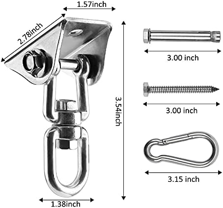 Heavy Duty Swing Hanger Hook, 360° Swivel Swing Hook with 4 Screws for Porch Yoga Seat Hammock Sandbag Indoor Outdoor Stainless Steel Swivel Hook ...