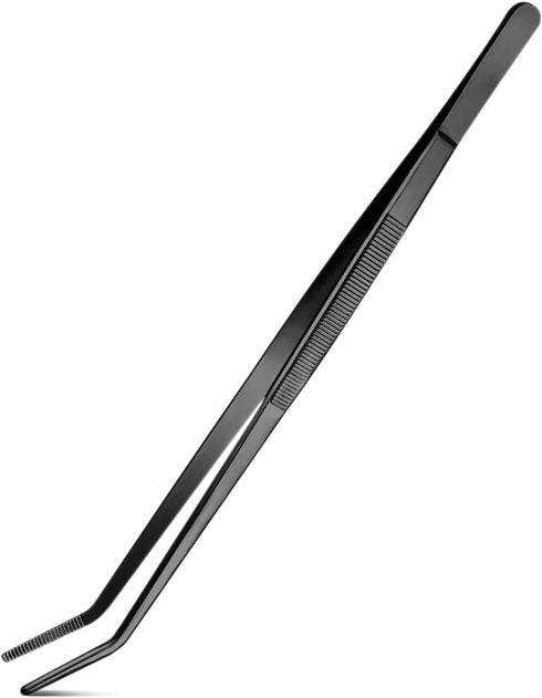 Curved Kitchen Tweezers, Stainless Steel Long Tweezer Tongs, Professional Chef Tweezers for Cooking, Repairing, Sea food and BBQ (Black, 10 inch)...