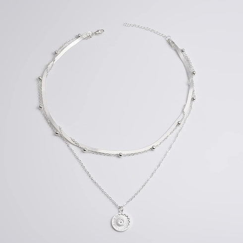 Layered Lotus Pendant Necklaces Silver Bead Choker Necklace Chain Adjustable Jewelry for Women...