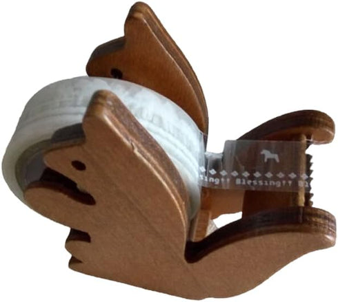 Clear Tape Dispenser - Wooden Squirrel Cute Design for Office & School Desktop - 1/2" x 250 in Tape Included...