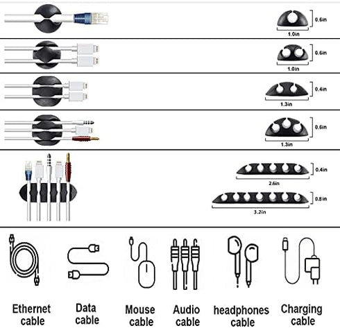 Cord Management Organizer Kit 4 Cable Sleeve split with 41Self Adhesive Cable Clips Holder, 10pcs and 2 Roll Self Adhesive tie and 100 Fastening C...