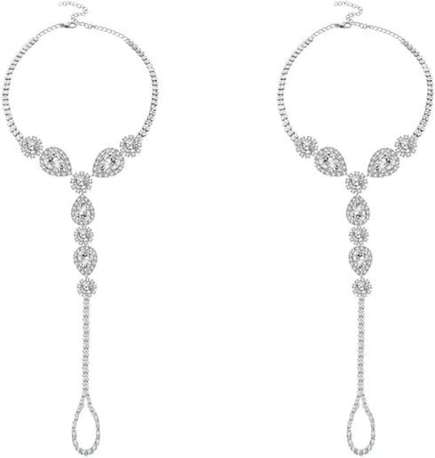 2Pcs Diamond Foot Chain Barefoot Sandals Anklet with Toe Ring Rhinestone CZ Crystal Ankle Bracelet Ankle Chain Summer Beach Wedding Foot Jewelry D...