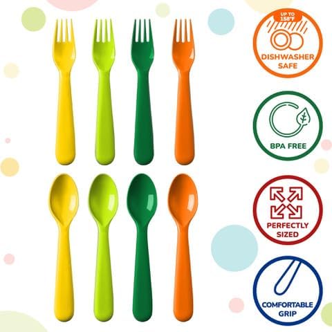 Toddler Utensils Set of 18 Plastic Kids Utensils Forks and Spoons - BPA FREE/Dishwasher Safe Toddler Flatware Set Brightly Colored Children's Safe...