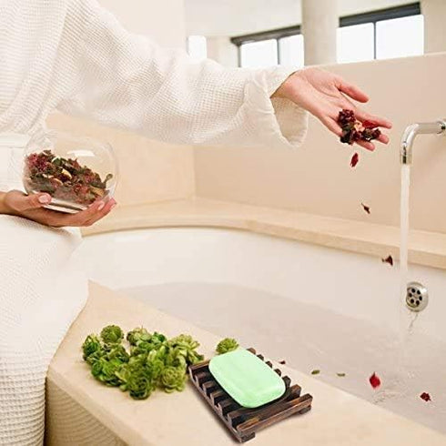 Soap Dish Holder, Bathroom Wooden Soap Case, Sink Deck Bathtub Shower Dish, Rectangular, Hand Craft, Natural Wooden Holder for Soap, Sponges, Scru...