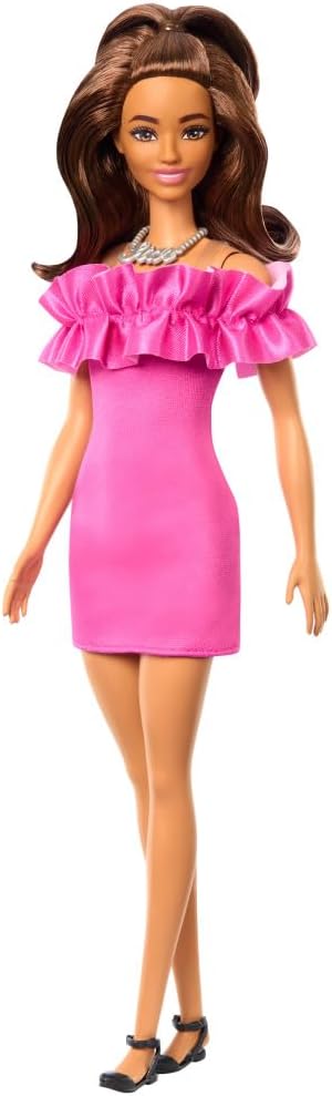 Barbie Fashionistas Doll #217 with Brown Wavy Hair Half-Up Half-Down & Pink Dress, 65th Anniversary Collectible Fashion Doll...