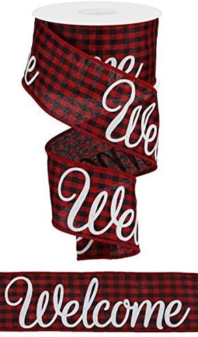 Gingham Welcome Canvas Wired Edge Ribbon, 2.5" x 10 Yards (Red, Black, White Check)...