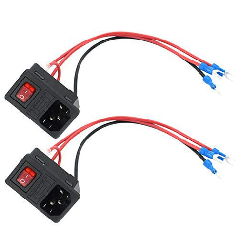 2pcs 10A 250V Rocker Switch Power Socket Inlet Module Plug 5A Fuse Switch with 18 AWG Wiring 3 Pin IEC320 C14 Connected Terminal Crimps and Wires...
