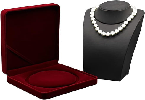 Jewelry Set Velvet Box Necklace Earring Ring Necklace Bracelet Gift Display Case Wedding Jewelry Storage Holder (Red for Pearl Necklace)...