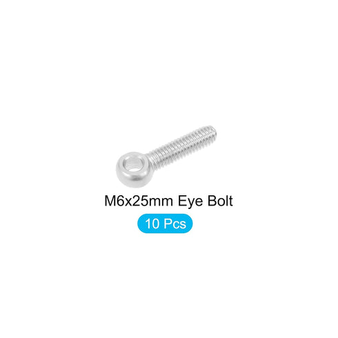 Shoulder Swing Lifting Bolt (M6x25mm) 10Pcs, 304 Stainless Steel Eye Bolts - for Home Renovation, Pipeline Gate Valves Fasteners, Silver...