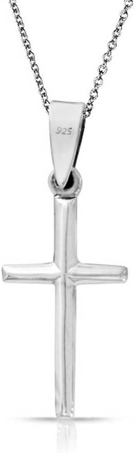 Minimalist Simple Small Petite Religious Jewelry Set Cross Necklace Pendant Huggee Stud Earrings For Women Teen .925 Sterling Silver...