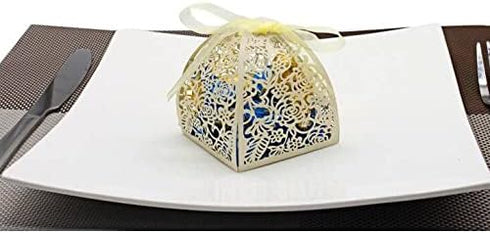 KPOSIYA Pack of 100 Laser Cut Rose Candy Boxes, Favor Boxes 2.5"x 2.5"x 3.1", Gift Boxes Bridal Shower Anniverary Birthday Party Wedding Favor (10...
