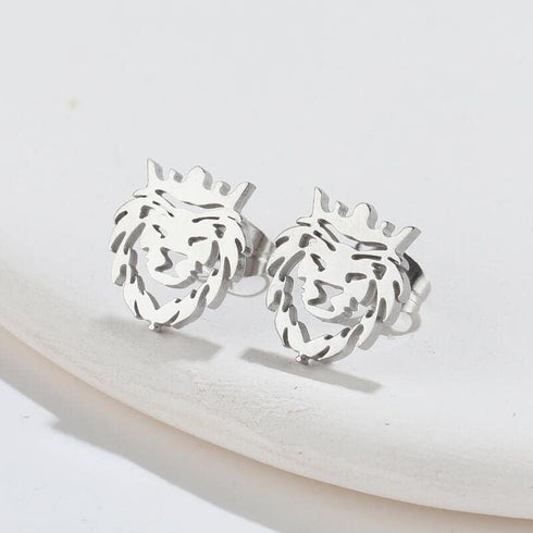 Hollow Crown Lion King Earrings Pendant Necklace Set for Men Women Stainless Steel Lion Head Necklace Jewelry...