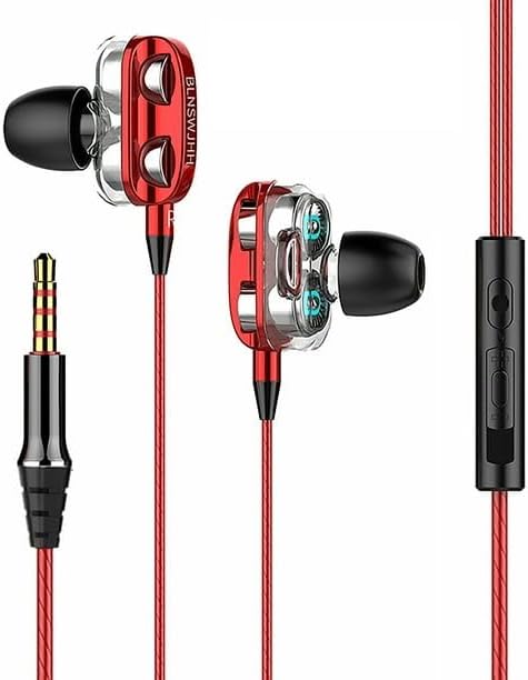 Wired Earphones with Microphone Headset Stereo Sound Quality Noise Canceling Headphones for Running/Cooking/Gym/Sports (A4- Red)...