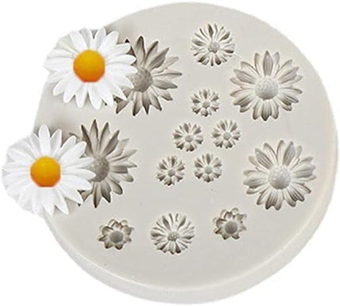 1Pc White Cute Flower Silicone Molds Daisy Shape Fondant Candy Mould Mini Flower Chocolate Molds for Cake Decoration Cupcake Topper Fudge Polymer ...