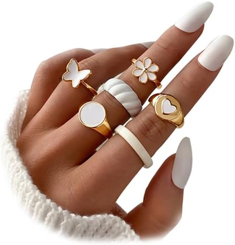KISS WIFE Gold Silver Stackable Knuckle Rings Set for Women, Boho Trendy Dainty Cute Sparkling Aesthetic Midi Rings Pack,Crystal Rhinestone Pearl ...