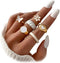 KISS WIFE Gold Silver Stackable Knuckle Rings Set for Women, Boho Trendy Dainty Cute Sparkling Aesthetic Midi Rings Pack,Crystal Rhinestone Pearl ...
