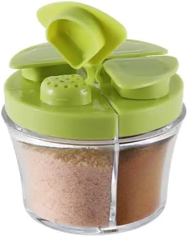 4 Compartment Spice Jar - Plastic Jar with Lids - Airtight Storage for Kitchen Counter...