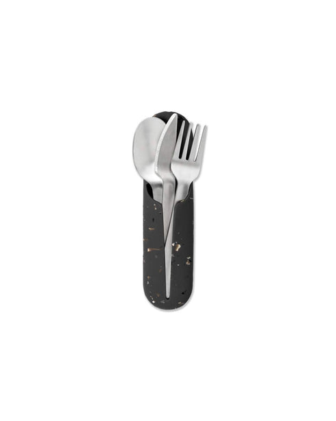 W&P Porter Stainless Steel Utensils with Silicone Carrying Case | Terrazzo Charcoal | Spoon, Fork & Knife for Meals on the Go | Portable and Compa...
