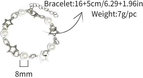 Todu Y2k Star Pearl Beaded Chain Adjustable Aesthetic Bracelets Punk Gothic Link Dainty Bracelets Grunge For Women Christmas Jewelry(Pearl)...