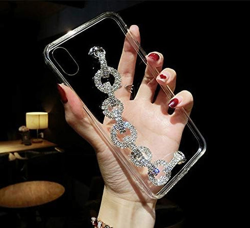 BONITEC Jesiya for iPhone Xs Max Case Clear Bracelet 3D Glitter Sparkle Bling Strap Luxury Shiny Crystal Rhinestone Diamond Silver Chain Protectiv...