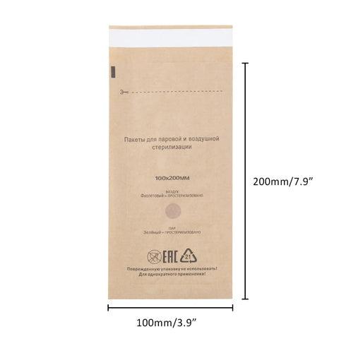 100 Self-Sealing Cleaning Pouches, Dry Heat Autoclave Kraft Paper Cleaning Bags for Dentist Tools and Nail Art Supplies (100mm x 200mm)...
