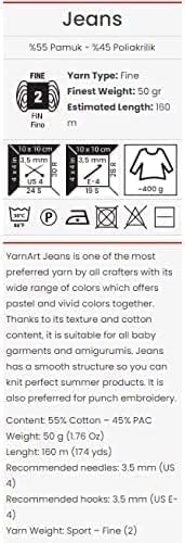 Yarn Art 55% Cotton 45% Acrylic YarnArt Jeans Sport Yarn 1 Skein/Ball 50 gr 174 yds (79)......
