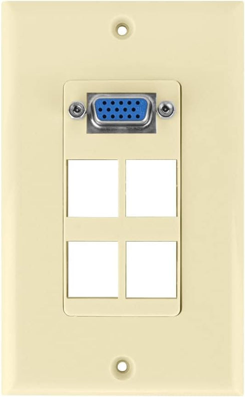 VGA + 4 port Keystone Wall Plate (Ivory)...