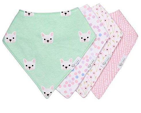 REVERSIBLE & WATERPROOF Cotton Baby Bandana Drool Bibs for Girls with Adjustable Snaps, Pack of 4, Soft Absorbent Cute Modern Premium Bib Set for ...