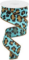 1.5"X10yd Aqua Blue Teal Leopard Print On Royal Wired Ribbon...