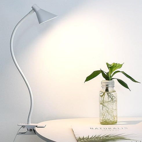 Desk Clip Light,3 Light Modes 10 Dimmable Brightness Reading Light, Flexible Neck Bedside Lamp, Small Table Clamp Lamp for Office, Bedroom, Bed He...