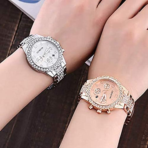MASTOP Luxury Unisex Watch Crystal Quartz Calendar Gold Silver Stainless Steel Wrist Watch...
