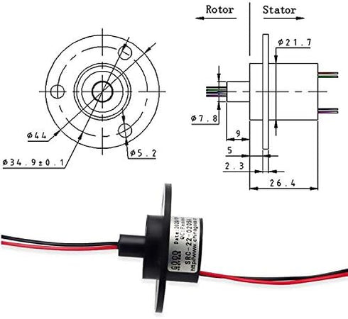 GCSLIPRING Slipring 2wire 5A conductive ring collector ring rotating electrical contact (5a)...