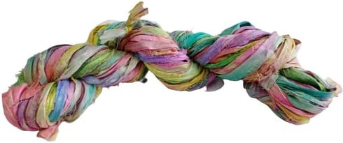 Recycled Sari Silk Ribbon, 30 Yards, 50 Grams - for Knitting, Weaving & Crochet (Multicolor Tie-Dye)......
