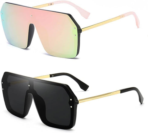 BOJOD Oversized Sunglasses for Women Trendy One Piece Flat Top Rimless Sunglasses Siamese Big Large Shades...