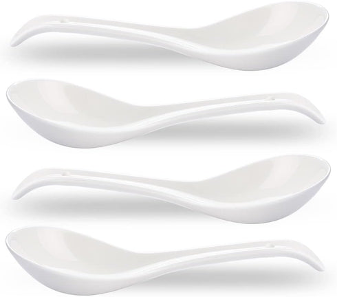 Porcelain Soup Spoons Set of 4, Ceramic Chinese Soup Spoons 6.6 Inch, Asian Soup Spoons, Japanese Ramen Spoons, White...