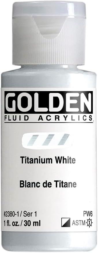 Fluid Acrylics by GOLDEN, Titanium White, 1 fl. oz. Bottle, Professional Acrylic Paint, Semi-Opaque...