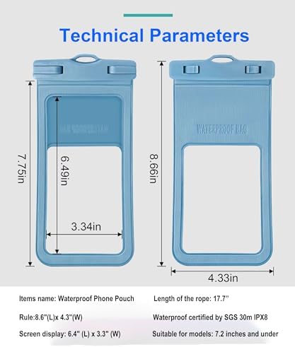 XueStar Waterproof Phone Pouch, 2 Pack, Touch Unlock, Rainproof & Waterproof case for Apple iPhone,Samsung,Motorola,OnePlus, up to 7.2 Inches ?Bla...