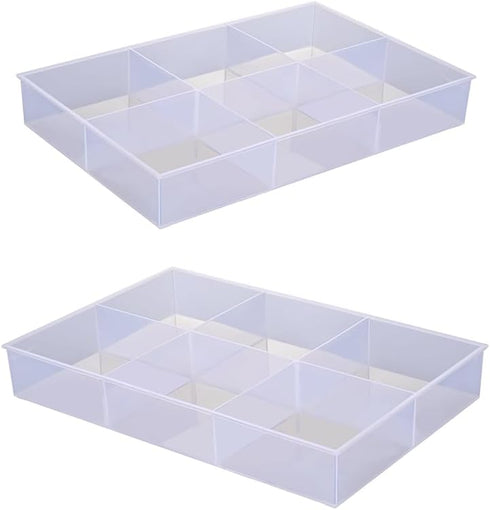 BangQiao 2 Pack Fixed 6 Grids Clear Plastic Organizer Sorting Tray with Large Compartment, Transparent Storage Divider Box Container Case for Hard...