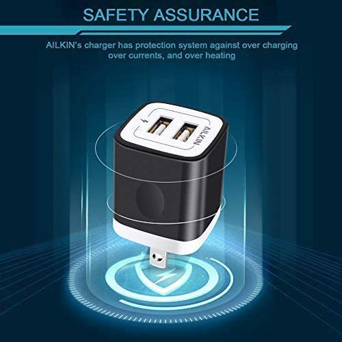 Wall Charger, 5Pack 5V/2.1AMP AILKIN Dual-Port USB Wall Charger Home Travel Plug Power Adapter for iPhone 14/13 Pro Max/12/SE/11Pro Max/XS/XR/8/7/...
