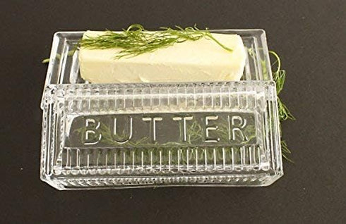 Bezrat Glass Butter Dish with Lid | Classic 2-Piece Design Butter Keeper | Covers and Holds a Standard Stick of Butter | Dishwasher Safe...