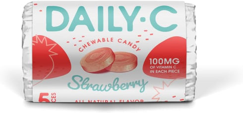 Chewable Vitamin C Strawberry Chewable Candy | 100MG of Vitamin C in Each Piece | Brought to You by Iconic Candy (Strawberry, 5.3oz Peg Bag)...