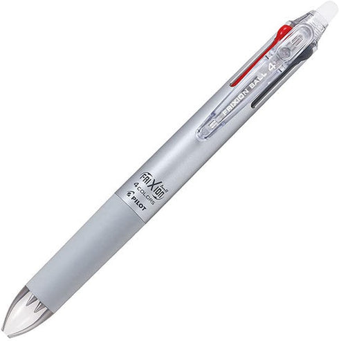 Pilot Ballpoint Pen, Frixion Ball 4, 0.38mm Ultra Fine, 4 Colors (Black, Red, Blue and Green), Gradation Silver Body (PLKFB80UF-GRS)...