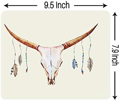 EKOBLA Mousepad Cow Skull Mouse Pad Bull Boho Design Colorful Feather Tribal Western Animal Cool Gaming Mouse Pad Non-Slip Rubber Base Thick Mouse...