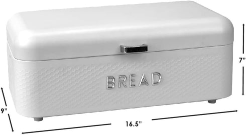 Home Basics Bread Box For Kitchen Countertop, Metal, (White), Vented With Hinge Top and Non-Skid Feet | Large Bread Box | Keeps Loaves, Bagels, Cr...